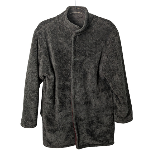 Vintage Denali Reversible Fleece  Coat Leaf Pattern Grey Red Size Small - Picture 3 of 12